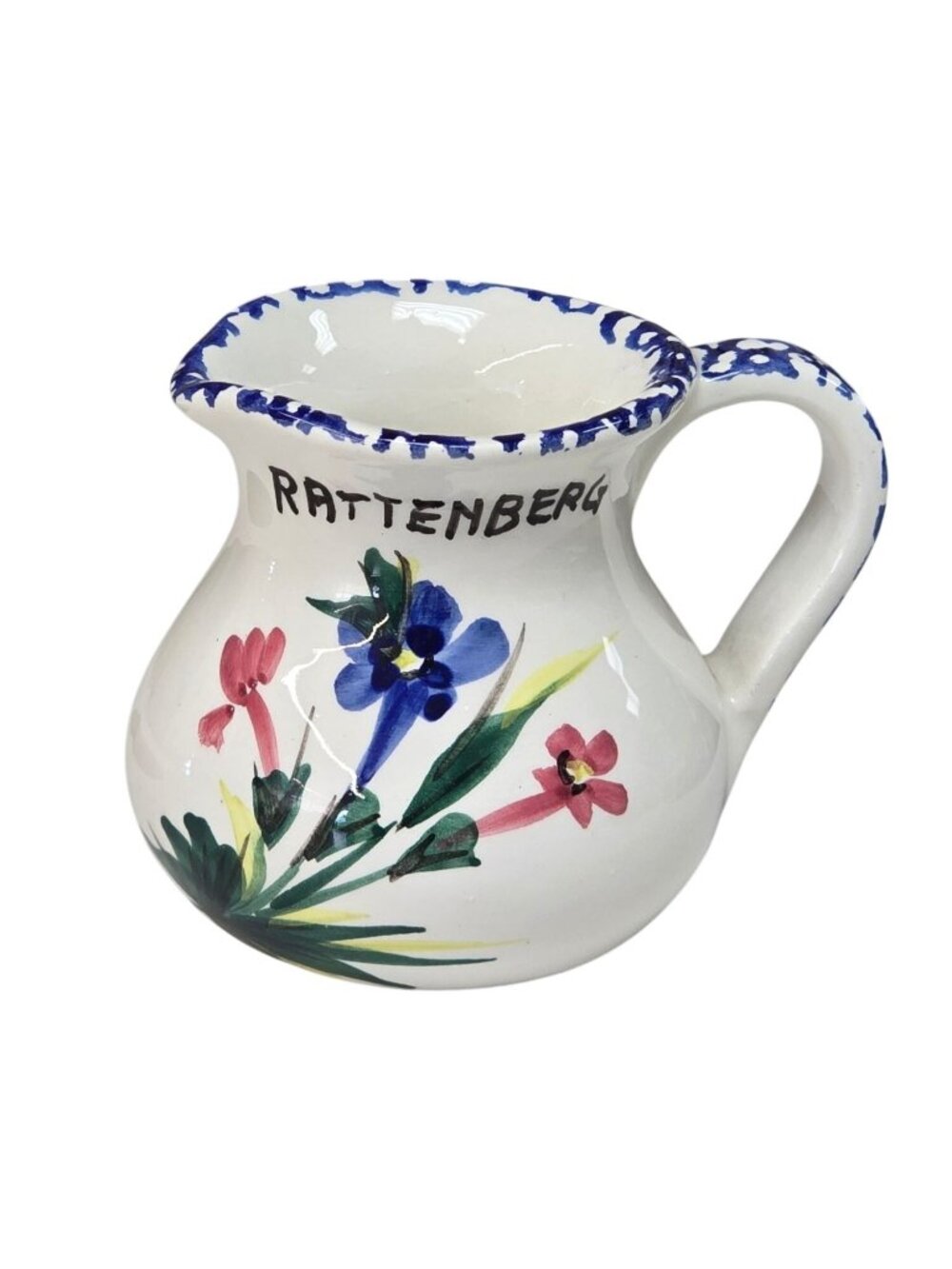 Hand-Painted Rattenberg Austria Ceramic Pitcher Floral Paint
